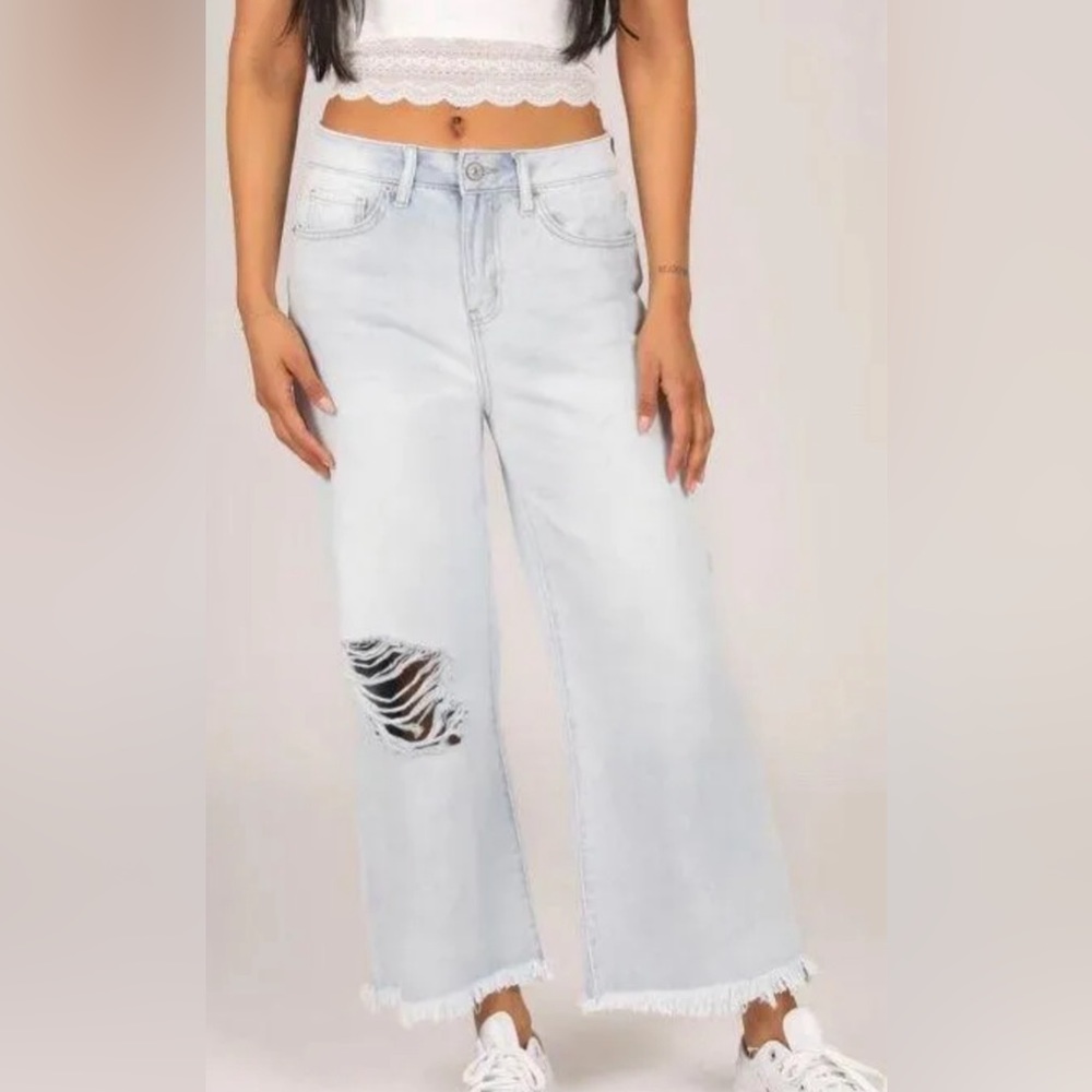 REWASH Vintage Revival High Waisted Wide Leg Crop Jeans